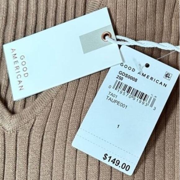Good American Sleeveless NWT Belted Body Dress Ribbed Knit Midi Taupe Size Small - Picture 6 of 8
